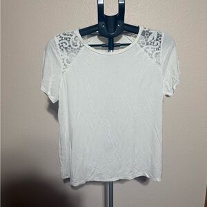 American Eagle Outfitters White Lace Accent Tee